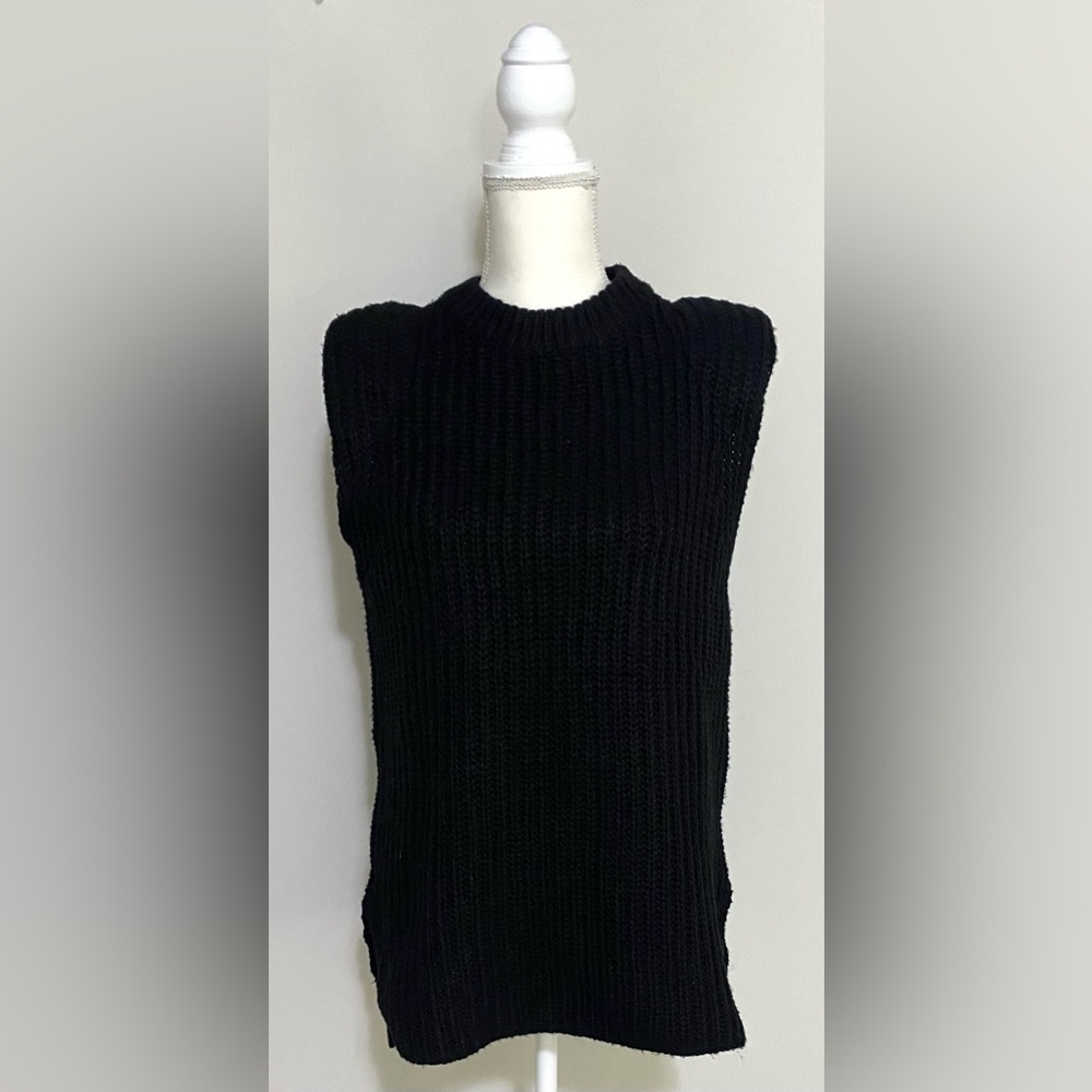 Glam Womens L Black Sleeveless Sweater Boho Fall 90s Minimalism Whimsigoth